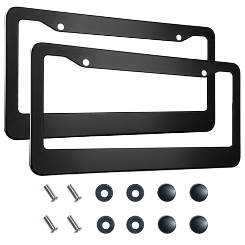 2PCS Matte Black License Plate Frames, 2 Holes Solid Aluminum License Plate Holder, Universal Car License Plate Frame for Man