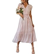 PRETTYGARDEN Women's 2023 Floral Boho Dress Wrap V Neck Short Sleeve Belted Ruffle Hem A-Line Flo...