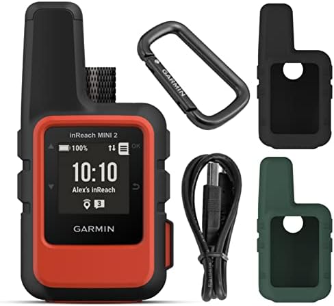 Wearable4U - Garmin inReach Mini 2 Lightweight and Compact Satellite Communicator, Hiking Handheld, Flame Red with 2 Pack Cases Black/Khaki Bundle