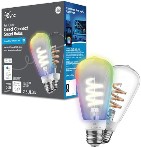 GE CYNC Smart LED Light Bulb, ST19 Edison Style, Room Decor Aesthetic, Color Changing WiFi Light, 60W Equivalent, Works with Amazon Alexa and Google Home (Pack of 2)