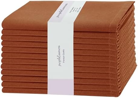 PurpleEssences Set of 12 Cloth Dinner Napkins 100% Cotton 18x18 - Soft Durable Washable - Ideal for Farmhouse Party Fall Thanksgiving - Perfect Everyday Use Table Linen - Rust