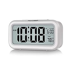 Peakeep Night Light Digital Alarm Clock Battery Operated with Indoor Temperature, Desk Small Clock (White)