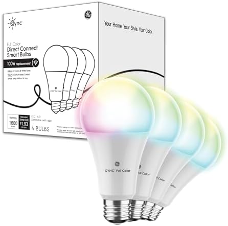 Cync GE A21 Smart LED Light Bulbs, Color Changing Room Decor, Bluetooth and WiFi Light Bulbs, 100W Equivalent, Work with Amazon Alexa and Google Home (4 Pack)