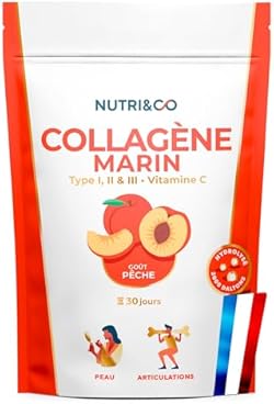 NUTRI & CO Collagène Marin Types 1 2 3 + Vit C - Peau & Articulations - 5500mg de Collagène Hydrolysé Breveté 