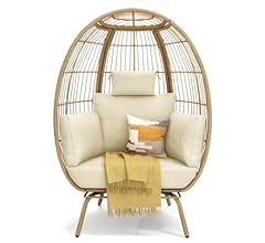 YITAHOME Outdoor Egg Chair, 370lbs Capacity Wicker Patio Basket Chair, All-Weather Oversized Stationary Egg Lounger Chair f…