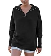 ANRABESS Women's 2022 Fashion Quarter Zipper V Neck Collared Oversized Ribbed Knit Pullover Sweat...