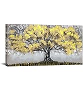 RyounoArt Tree of Life Painting Canvas Wall Art Yellow and Gray Wall Decor Picture Abstract Fall ...