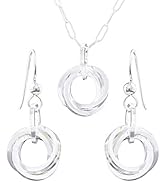 Real 925 Sterling Silver Minimalist Jewelry Gift Set For Women with Simple Dangle Earrings and Pe...