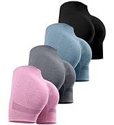 CHRLEISURE Women's 4 Packs Workout Gym Shorts, High Waisted Butt Lifting Scrunch Butt Seamless Bo...