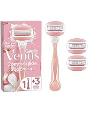 Gillette Venus ComfortGlide Spa Breeze 2-in-1 Razor for Women + 3 Refill Blades, Shaving Gel Bars Starter Kit (Packaging May Vary)