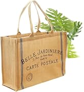 PurpleEssences Jute Market Tote Bag, Belle Jardiniere Print, Durable Handle Woven Large Beach Han...