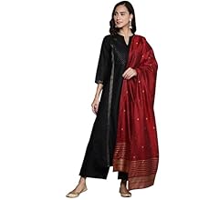 Libas Black Printed Cotton Straight Kurta With Palazzos & Dupatta