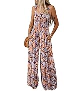 Happy Sailed Womens Overalls Casual Floral Print Sleeveless Jumpsuit High Waist Wide Leg Romper J...