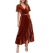 Miessial Women's Summer Chiffon V Neck Ruffle Maxi Dress Polka Dot Long Beach Wrap Dress