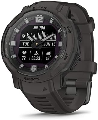 Garmin Instinct Crossover Solar, Rugged Hybrid Smartwatch with Solar Charging Capabilities, Analog Hands and Digital Display, Graphite, Adjustable