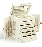 KAMIER Jewelry Box for Women, 6-Layer Large Jewelry Organizer Box with Mirror & 5 Drawers for Rin...