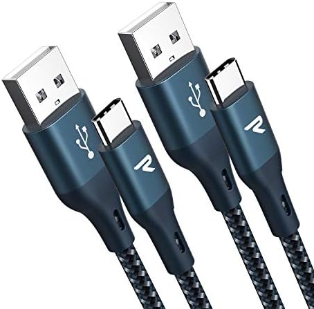 RAMPOW USB C Cable, [2-Pack,3.3ft,QC3.0] Type C Cable Fast Charging -Nylon Braided USB A to Type C Charging Cable for Samsung Galaxy S10+/S10/S20/S8/Note 9/10,G7/V20,USB C Charger(Navy Blue)