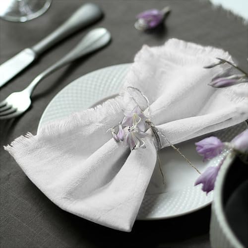 Ayuzawa Handmade Cloth Napkins 100% Cotton Napkins with Fringe，Delicate Handmade Cloth Napkins for Dinners, Parties, Weddings and More，18 x 18 Inch Set of 4 - White