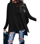 ANRABESS Women's Sweater Oversized Crewneck Long Batwing Sleeve Waffle Knit Casual Loose Split He...