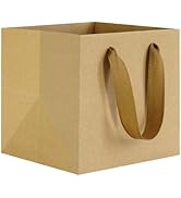 KEYYOOMY 20 CT Brown Paper Bags Square Gift Bags with Handles 6x6 inch Small Square Bottom Kraft ...