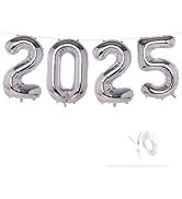 KEYYOOMY 40 Inch Silver 2025 Number Balloons Large Foil Number Balloons for 2025 New Year Eve Chr...