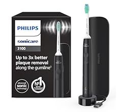 Philips Sonicare 3100, Brosse à dents électrique sonique, capteur de pression et minuterie, étui de voyage, noir, modèle HX…