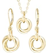 Classy 14K Yellow Gold-Filled Simple Circle Love Knot Jewelry Gift Set Idea for Minimalist Women ...