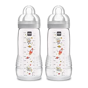 MAM Easy Active Bottle 11 oz (2-Count), Fast Flow Bottles, 4+ Month, Unisex, Gray