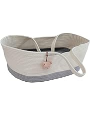 Jowenia Baby Moisés Cesta Portátil Cama de Mano Cuerda de Algodón Infantil Carrycot Ropa de Cama Bebé Saco de Dormir para Exterior Viaje Coche Gris y Blanco