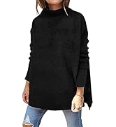 ANRABESS Women's Turtleneck Oversized Long Batwing Sleeve High Low Spilt Hem Knit Pullover Sweate...