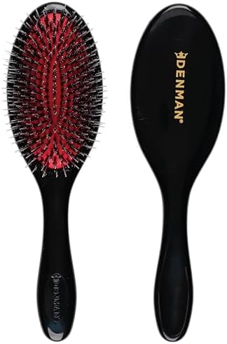 Denman Cushion Hair Brush (Medium) with Soft Nylon Quill Boar Bristles - Porcupine Style for Grooming, Detangling, Straightening, Blowdrying and Refreshing Hair – Black, D81M