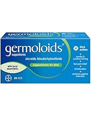 Germoloids Haemorrhoid Treatment &amp; Piles Treatment Suppositories, Triple Action with Anaesthetic to Numb the Pain &amp; Itch, 55 g, 24 Count (Pack of 1)