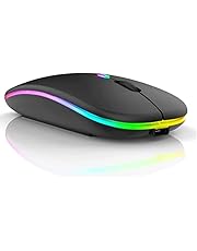 Mouse Sem Fio Bluetooth USB com Bateria de Longa Duração Recarregável, Iluminação RGB, Sensor Ajustável, Ergonômico e Ambidestro (PRETO)