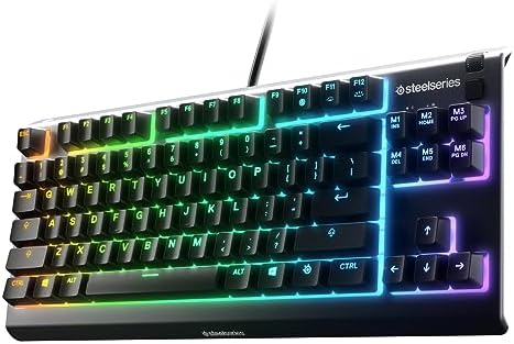 SteelSeries Apex 3 TKL RGB Gaming Keyboard – Tenkeyless Compact Form Factor - 8-Zone RGB Illumination – IP32 Water & Dust Resistant – Whisper Quiet Gaming Switch – Gaming Grade Anti-Ghosting,Black