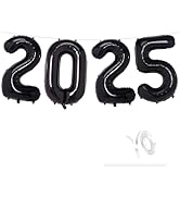 KEYYOOMY 40 Inch Black 2025 Number Balloons Large Foil Number Balloons for 2025 New Year Eve Chri...