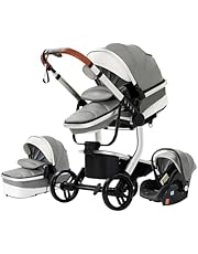 NADDLILY Cuero PU Carrito Bebe 3 en 1, Carrito Bebe con Diseño Portátil Plegable de Un Clic, Carro de Bebe 3 Piezas con Empuje Reversible Dos Vías, Cochecito Bebe 3 Piezas con Accesorios (518 Grey)