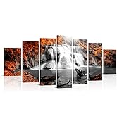 RyounoArt Xlarge 7 Pieces Waterfall Paintings Canvas Wall Art Waterfall in Deep Fall Forest Pictu...