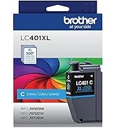 Brother Genuine High Yield Cyan Ink Cartridge, LC401XLCS