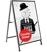 Outdoor A-Frame Sidewalk Sign 24x36 Inch Sandwich Board, Black Coated Steel Metal Double-Sided, H...