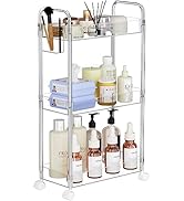 SPACEKEEPER 3 Tier Acrylic Storage Rolling Cart Clear Bathroom Cart Organizer, Transparency Laund...