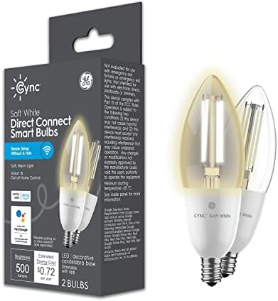 GE CYNC Smart LED Light Bulb, B11 Candle Light Bulb, Works with Amazon Alexa and Google Home, WiFi Light, 60W Equivalent, Soft White, Small Base (Pack of 2)