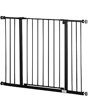 PawHut Barrera de Seguridad Extensible Puertas y Escaleras Metálica para Perros y Bebé Barrera Puertas Mascota 76-107x76 cm Negro