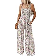 Happy Sailed Womens Overalls Casual Floral Print Summer Sleeveless Jumpsuit Wide Leg Long Pants R...