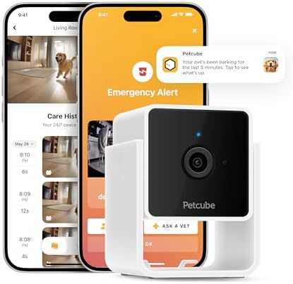 Petcube Cam | Indoor Wi-Fi Pet and Security Camera with Phone App, Pet Monitor with 2-Way Audio and Video, Night Vision, 1080p HD Video and Smart Alerts for Ultimate Home Security
