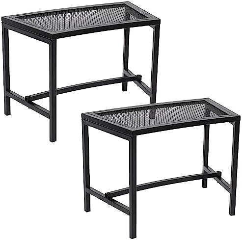 Sunnydaze Outdoor Curved Powder-Coated Black Metal Mesh Fire Pit Bench - Backless - Set of 2