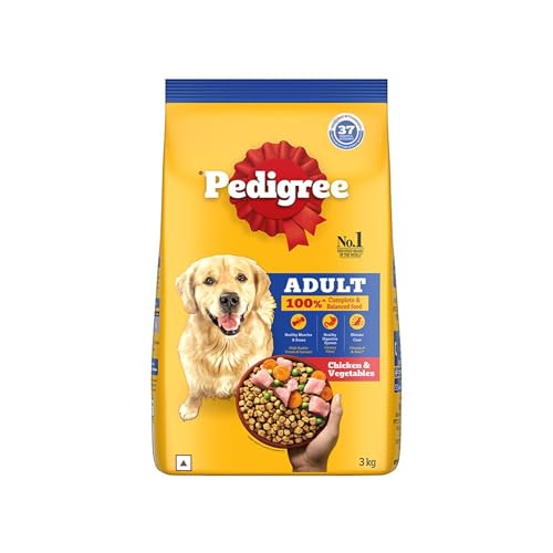 Pedigree Adult Dry Dog Food, Chicken & Vegetables, 3 kg, Contains 37 Essential Nutrients, 100% Complete & Balanced Food for A