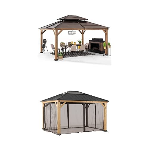 Sunjoy 13' X 15' Wood Gazebo with Brown Double Steel