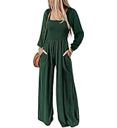 Happy Sailed Womens Jumpsuit Casual Dressy Square Neck Smocked Long Sleeve Wide Leg Pants Rompers...