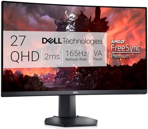 Dell S2722DGM Curved Gaming Monitor - 27-inch QHD (2560 x 1440) 1500R Curved Display, 165Hz Refresh Rate (DisplayPort), HDMI/DisplayPort Connectivity, Height/Tilt Adjustability - Black