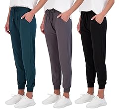 Real Essentials 3 Pack: Women's Ultra-Soft Lounge Joggers Sweatpants Athletic Yoga Pants with Pockets (Available in Plus)